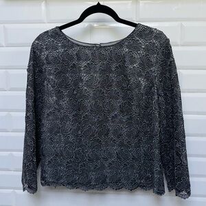 Women’s 16 Talbots Metallic Silver Lace 3/4 Sleeve Formal Blouse Top